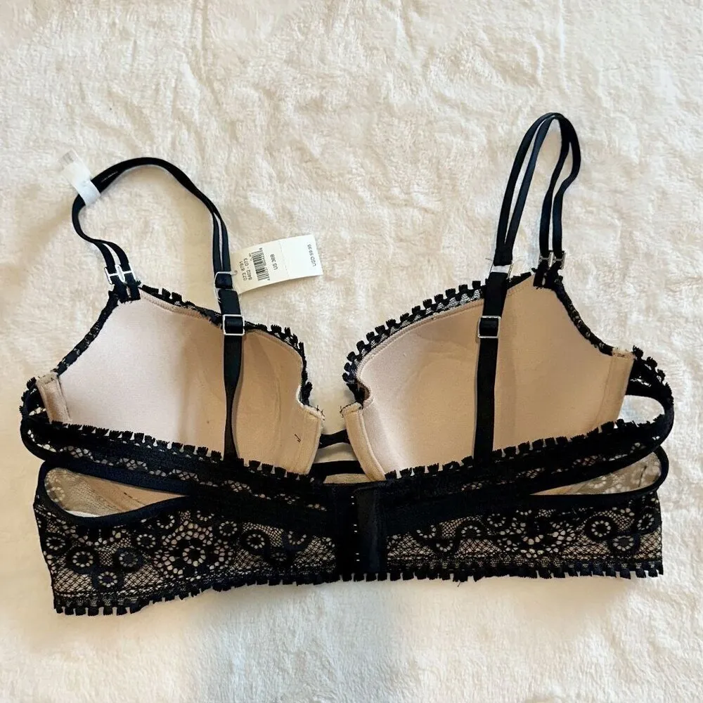 NWT Aerie Black and Cream Floral Lace Balconette Bra - 36B - Image 7