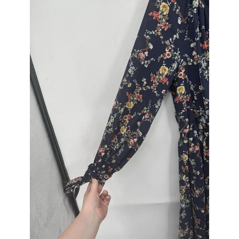 Gal Meets Glam Bonnie Floral Blouson Dress Women 8 Navy Blue Peasant Cottage - Image 9