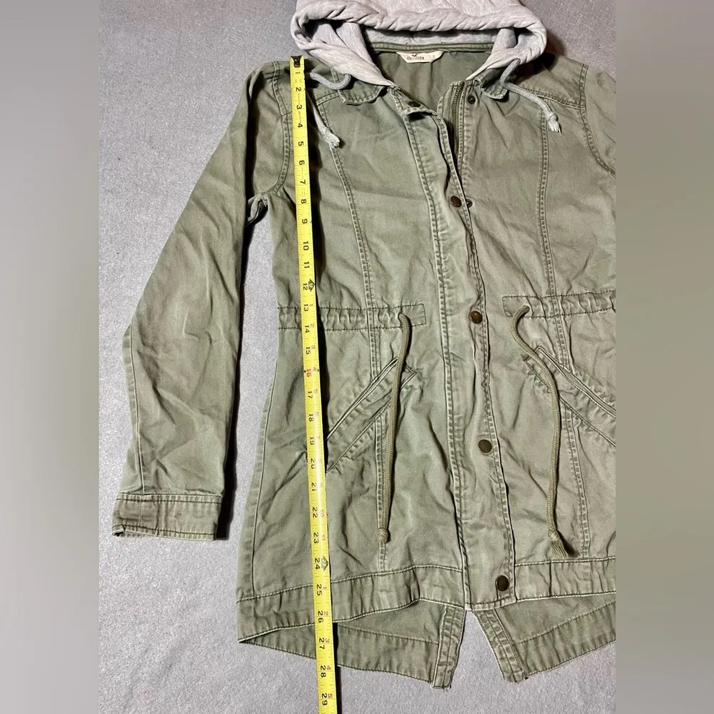 Hollister Women’s Utility Jacket Small Green Military Parka Hooded Zip Pockets - Image 4