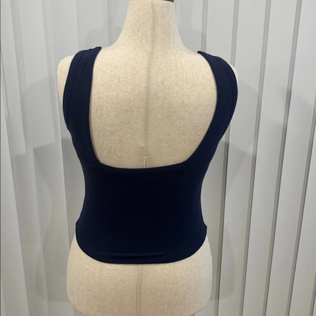 Ogl navy blue cropped square neck brami tank top open back size medium - Image 4