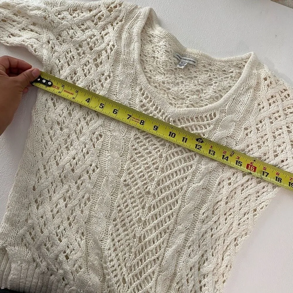 American Eagle Cream Knit Sweater | Open Cable Stitch | Size XS - Image 4