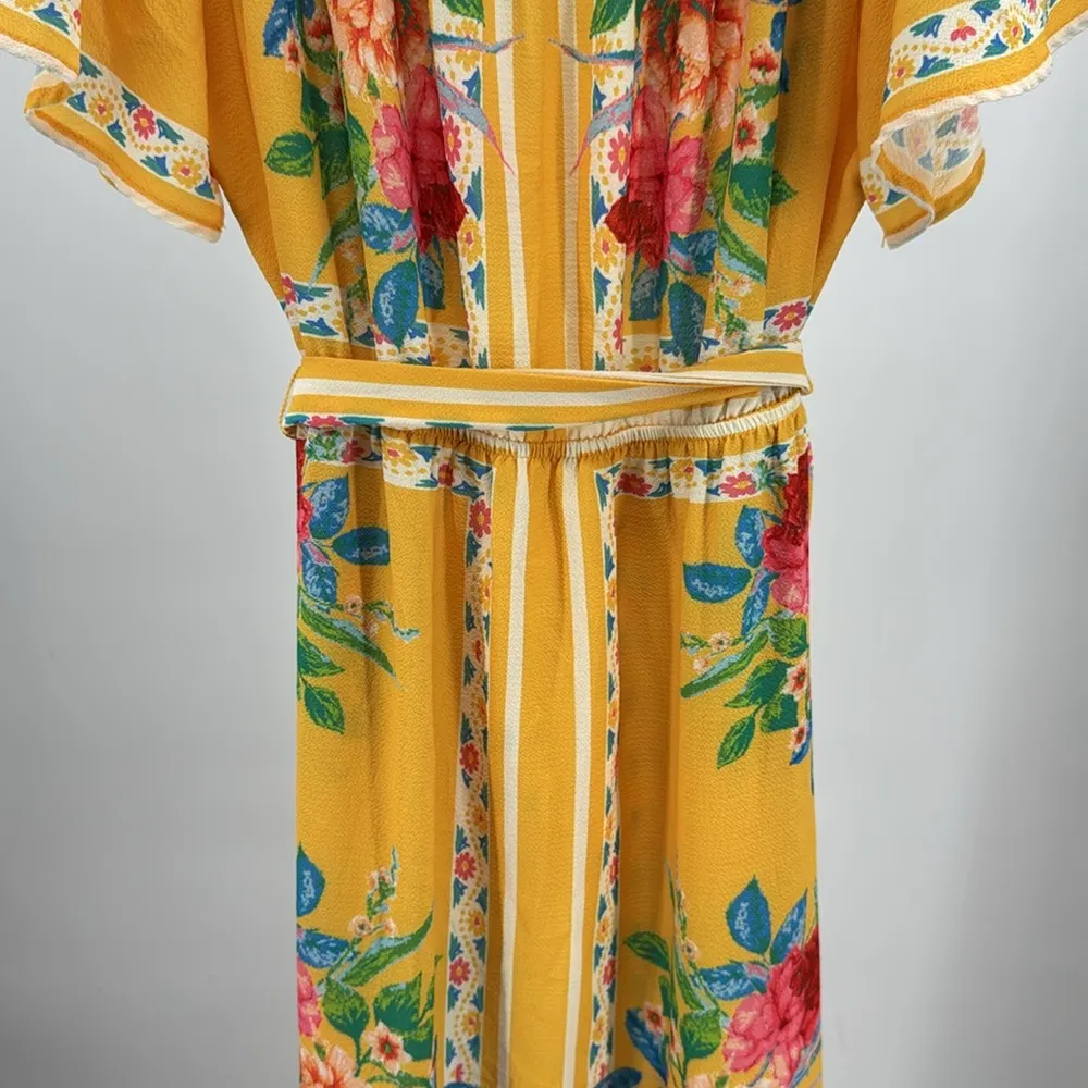 Flying Tomato Floral side slits off the shoulder ruffle Maxi Dress tie waist L - Image 4