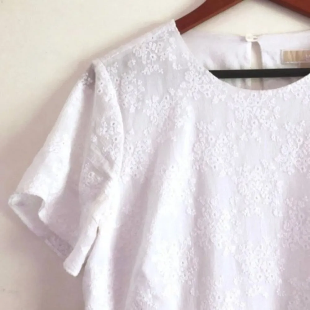 michael michael kors Dress L Eyelet Puff Sleeve White Cocktail Event Bridal Trip - Image 3