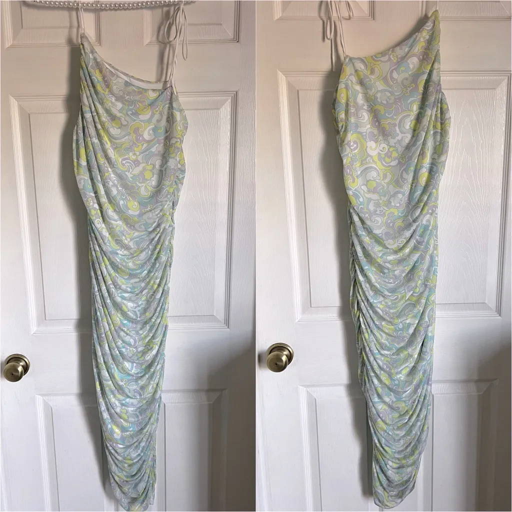 Lovers + Friends Ruched Mesh Midi Dress in Fetch Floral XL - Image 5