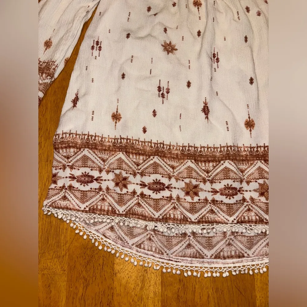 Bohemian Brown and Cream Off-Shoulder Sheer Blouse - Image 10