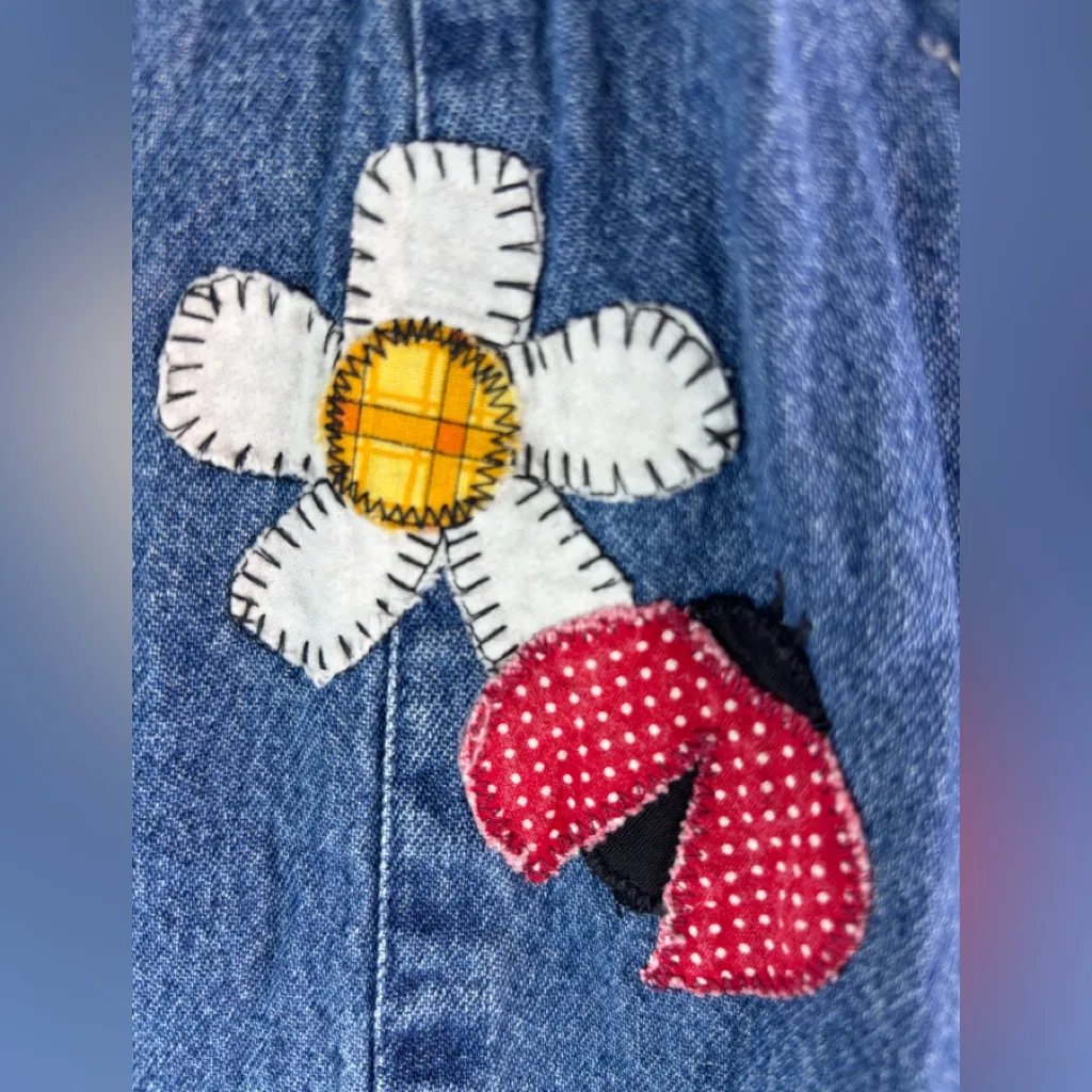 Vintage Beverly’s M Ladybug Embroidered Denim Overalls Gardening Country Cute Blue Size 10 - Image 8