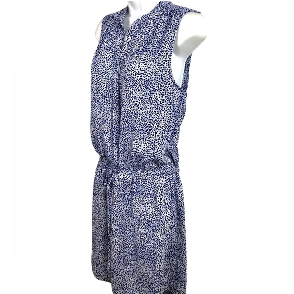 sleeveless drawstring shift dress navy blue white cheetah - Size 2 - Image 4