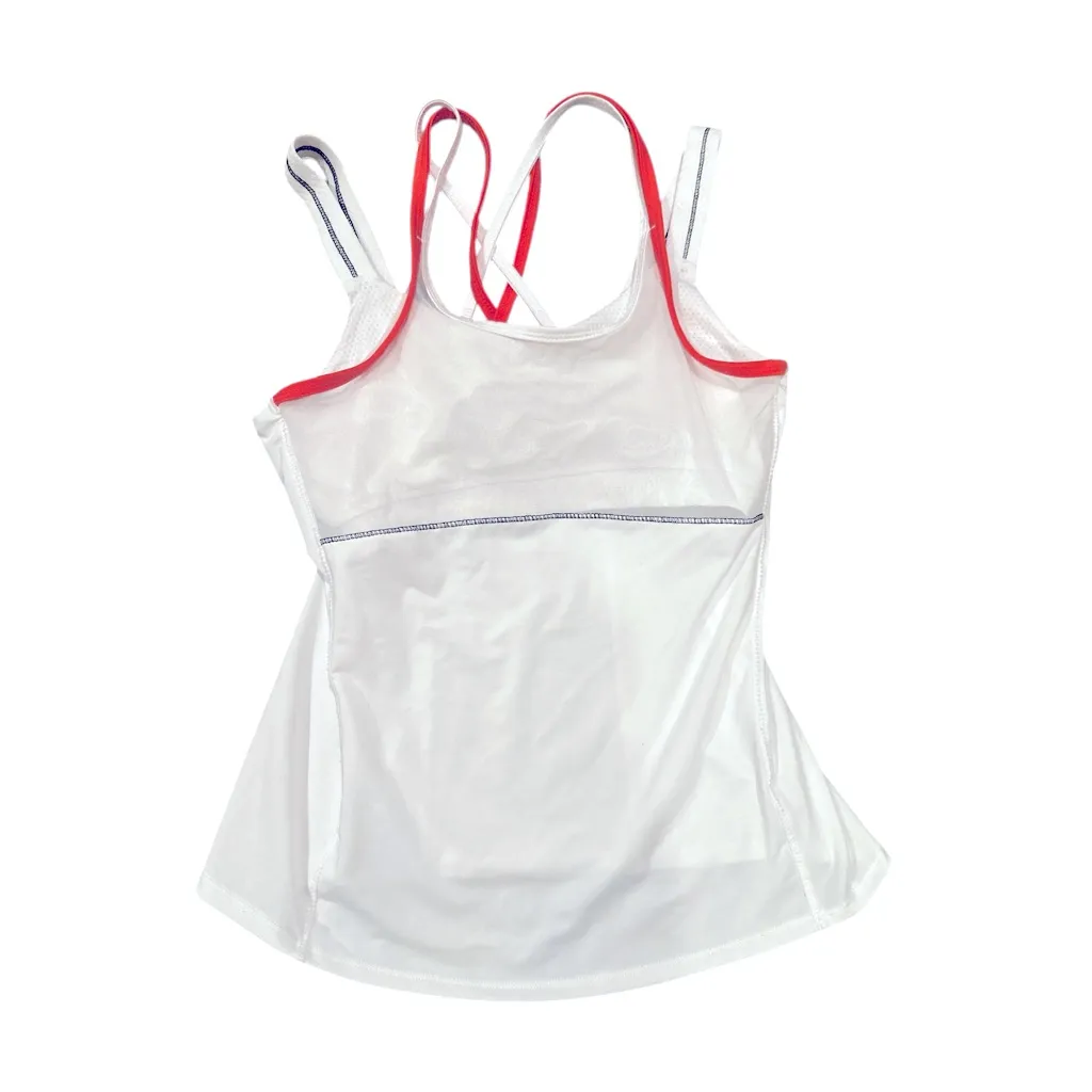 🔵 SALE 3/$25 LUCKY IN LOVE WHITE ORANGE TENNIS SPORT TANK MESH STRAPPY TOP Size M - Image 3