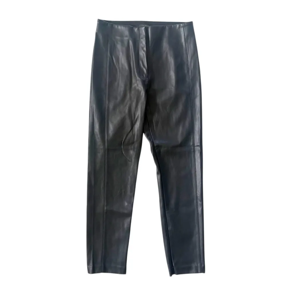 Ann Taylor Petite Faux Leather Black Seamed Leggings size 8P - Image 2