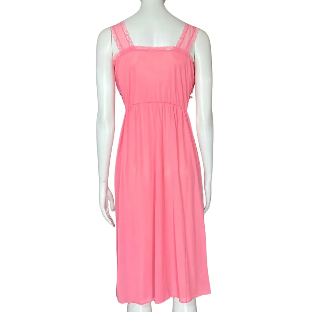 Vintage 70s Pink Coquette Chemise Slip Dress Nightgown. Small. Lace Ruffles Bow - Image 5