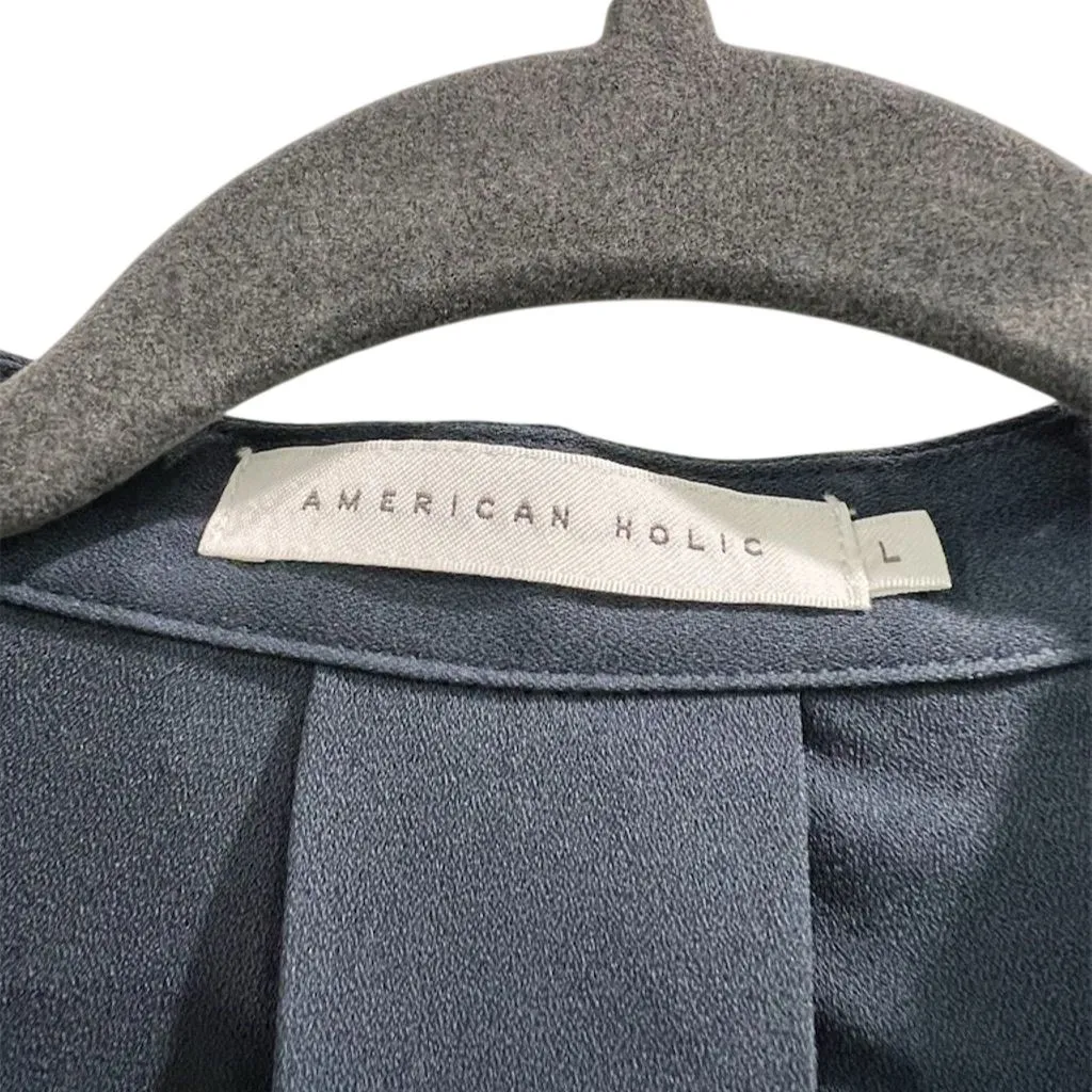 American Holic Women's Oversized Blouse Navy Blue Size Large - Image 2