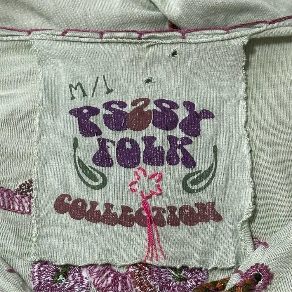 PSSSY Folk Collection Women’s Size M L Light Green Amor Heart Embroidered Top Size M - Image 7