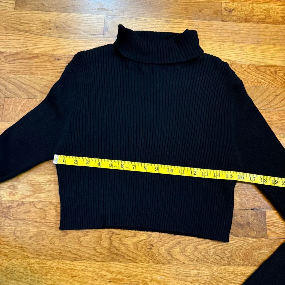 Stitch Drop Womens Large Black Ribbed Knit Turtle Neck Long Sleeve Crop Sweater - Image 4