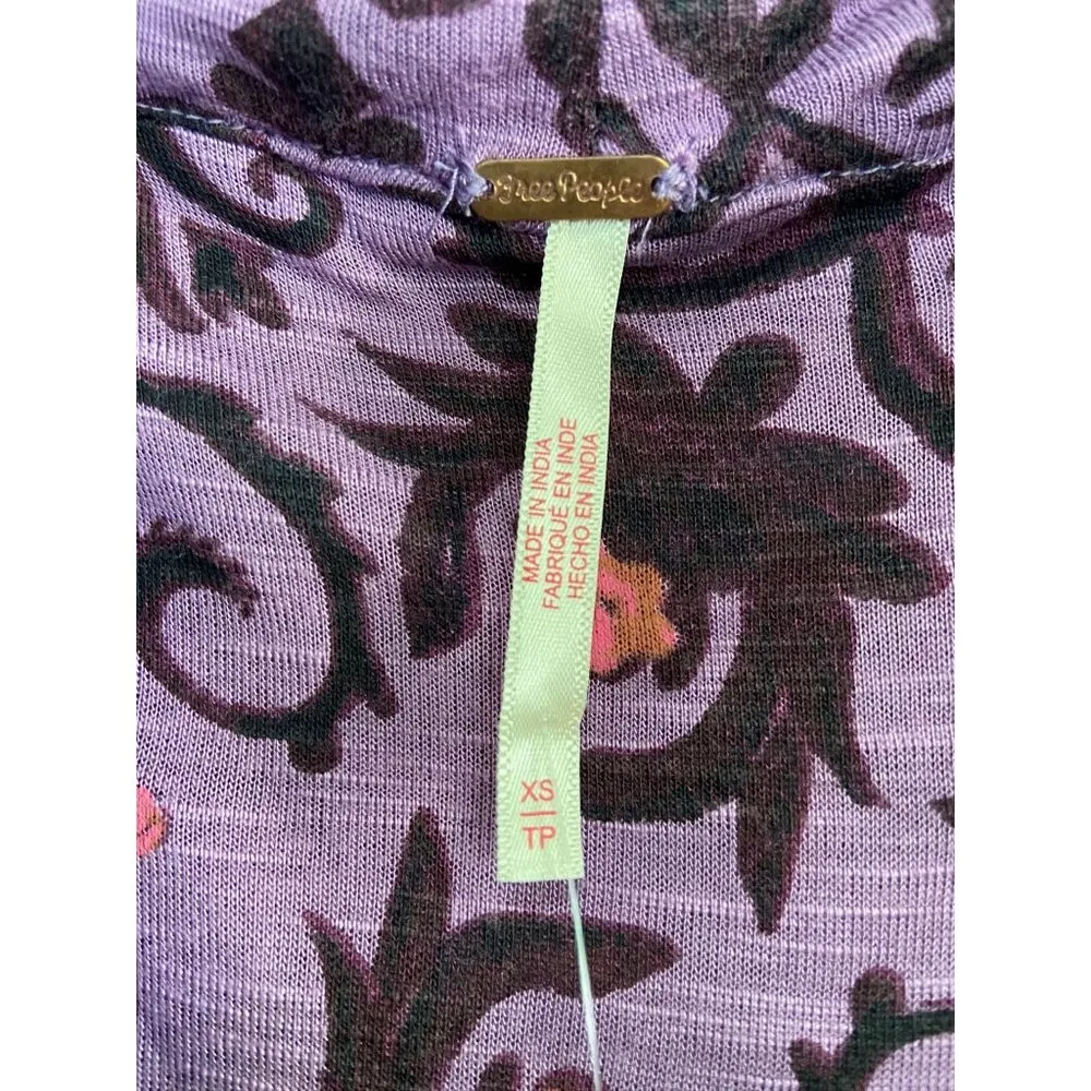 Free People Printed Bridgette Tunic Top Oversized Blouse Violet Rose Women's XS - Image 6