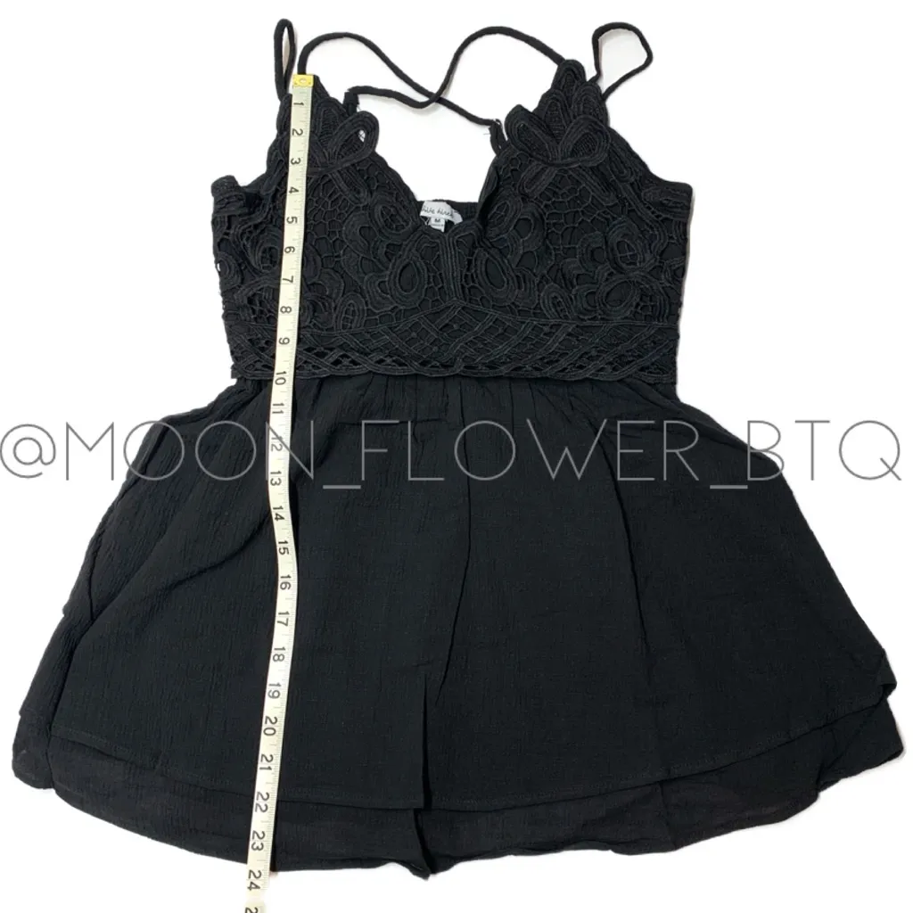 Black Strappy Appliqué Babydoll Tank - Image 12