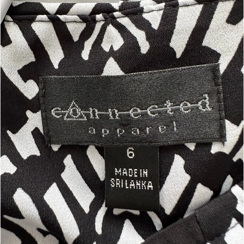 Connected Apparel Black and White Pleated Shift Dress Geometric Print Size 6 - Image 3