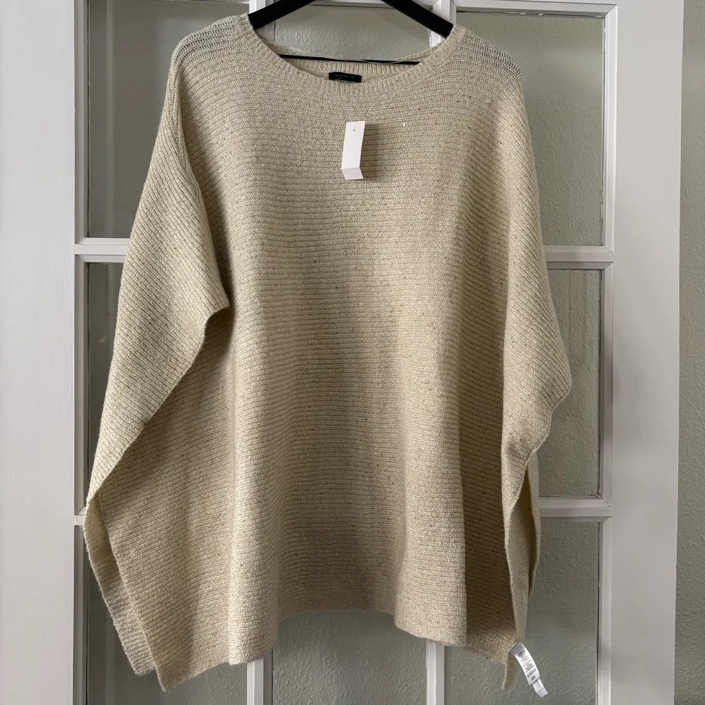 Ann Taylor Cream Boatneck Knit Poncho with Gold Shimmer Size M/L NWT - Image 2
