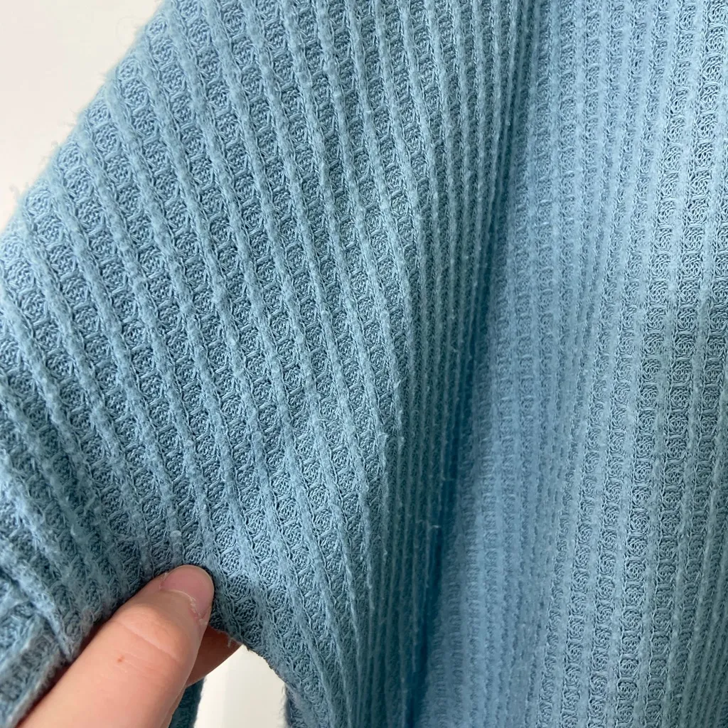 Zenana Outfitters light blue green waffle‎ print soft textured long sleeve shirt - Image 3