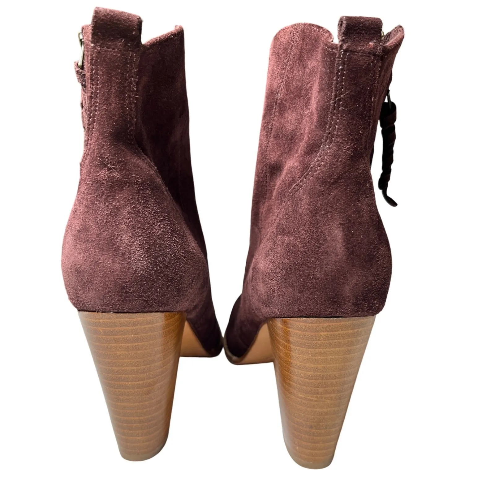 Joie Burgundy Suede Block‎ Heel Ankle Boots Size 41 (10.5–11) Boho Chic Fall - Image 6