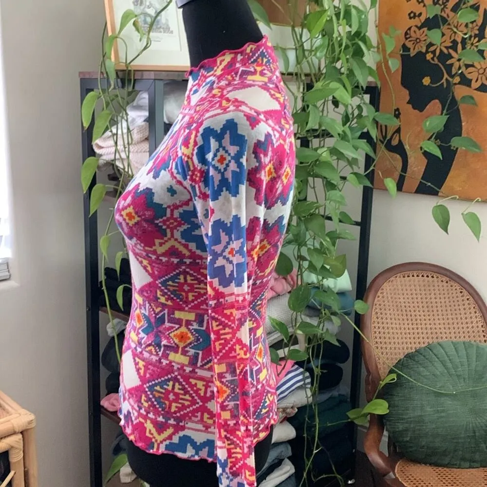 NWT Free People Movement High Jump Fairisle Magenta Printed Long Sleeve - Image 2