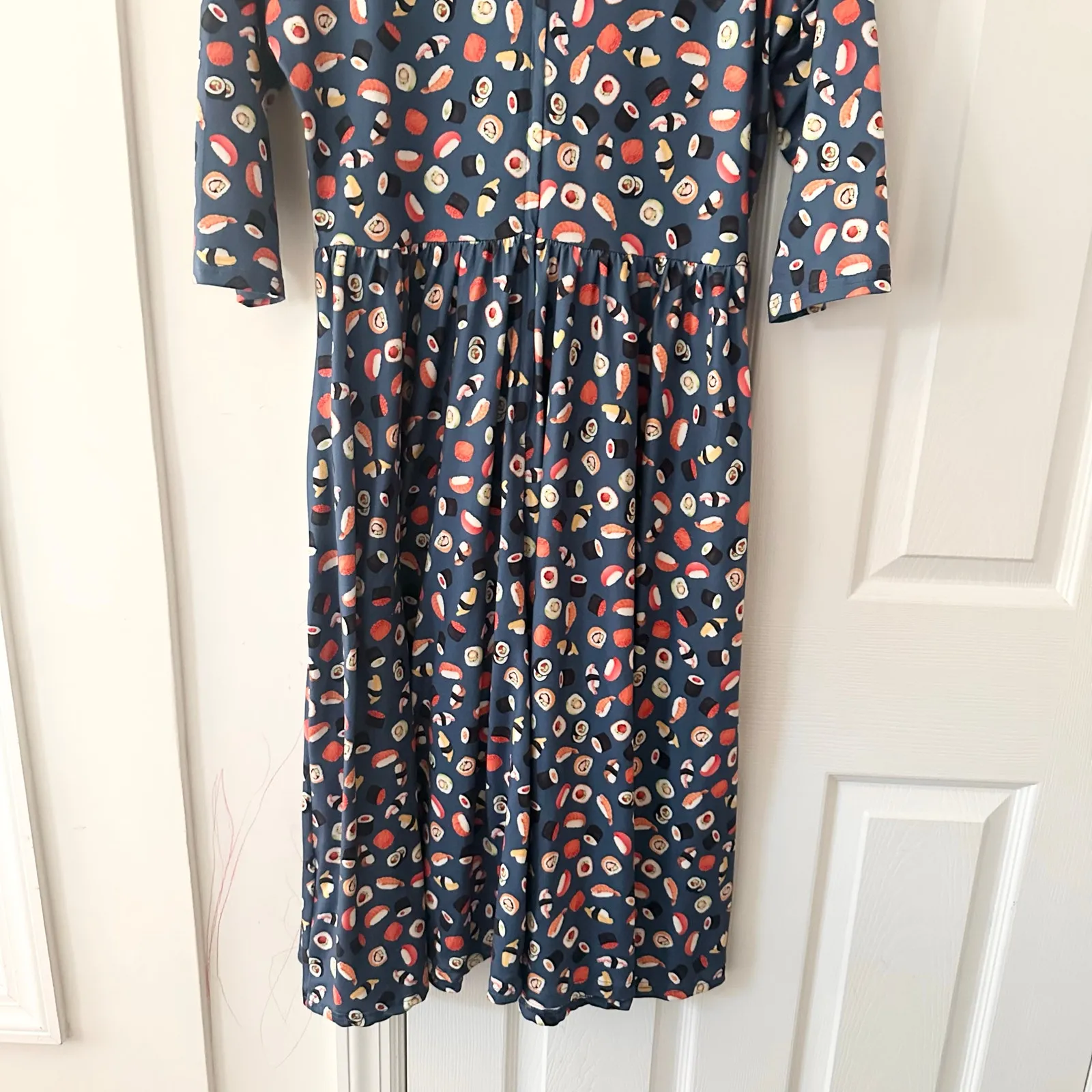 Dolly and Dotty Unique Vintage Billie Blue Sushi & Sashimi Flared Midi Dress 10 - Image 9