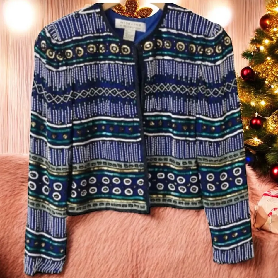 Vtg Nitelight Della Roufogali Beaded
Silk Jacket
8 Blue - Image 7