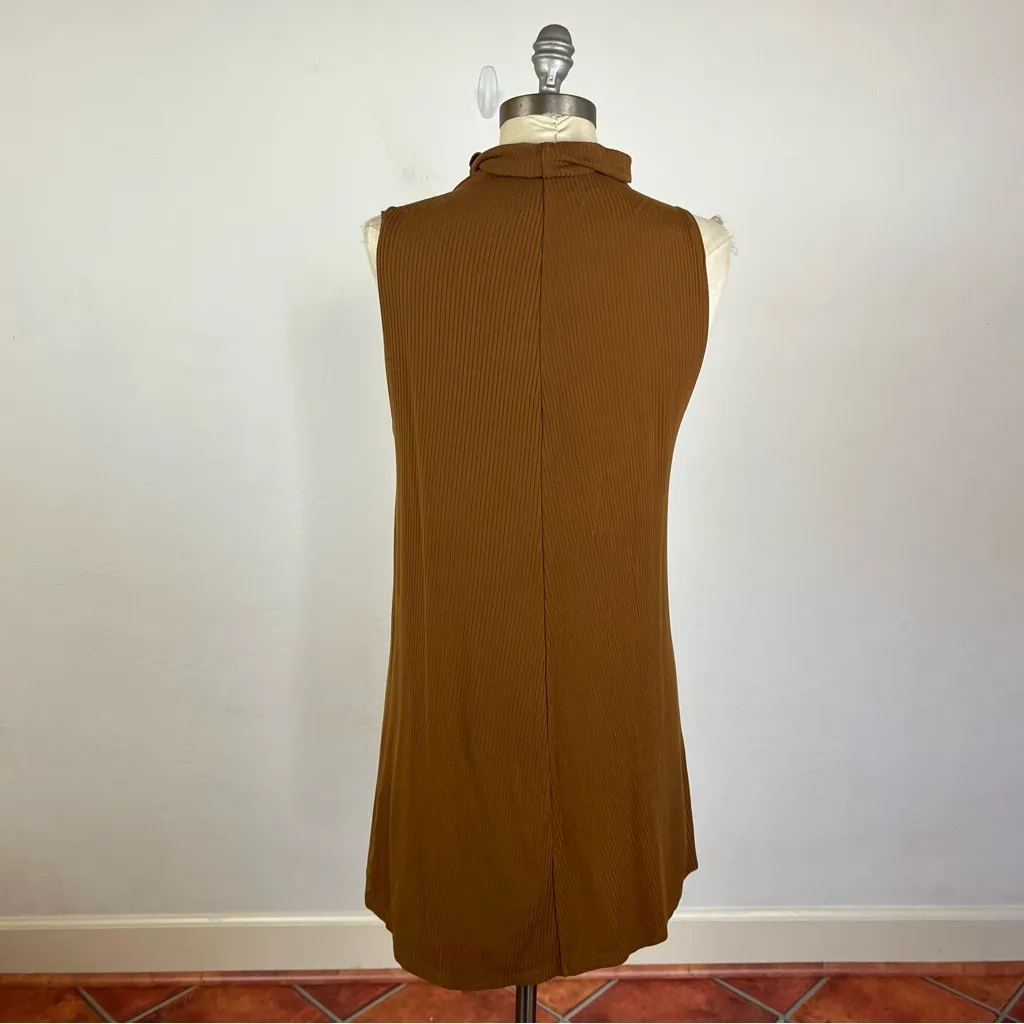 Reformation Brown Ribbed Cowlneck Dress - Image 6