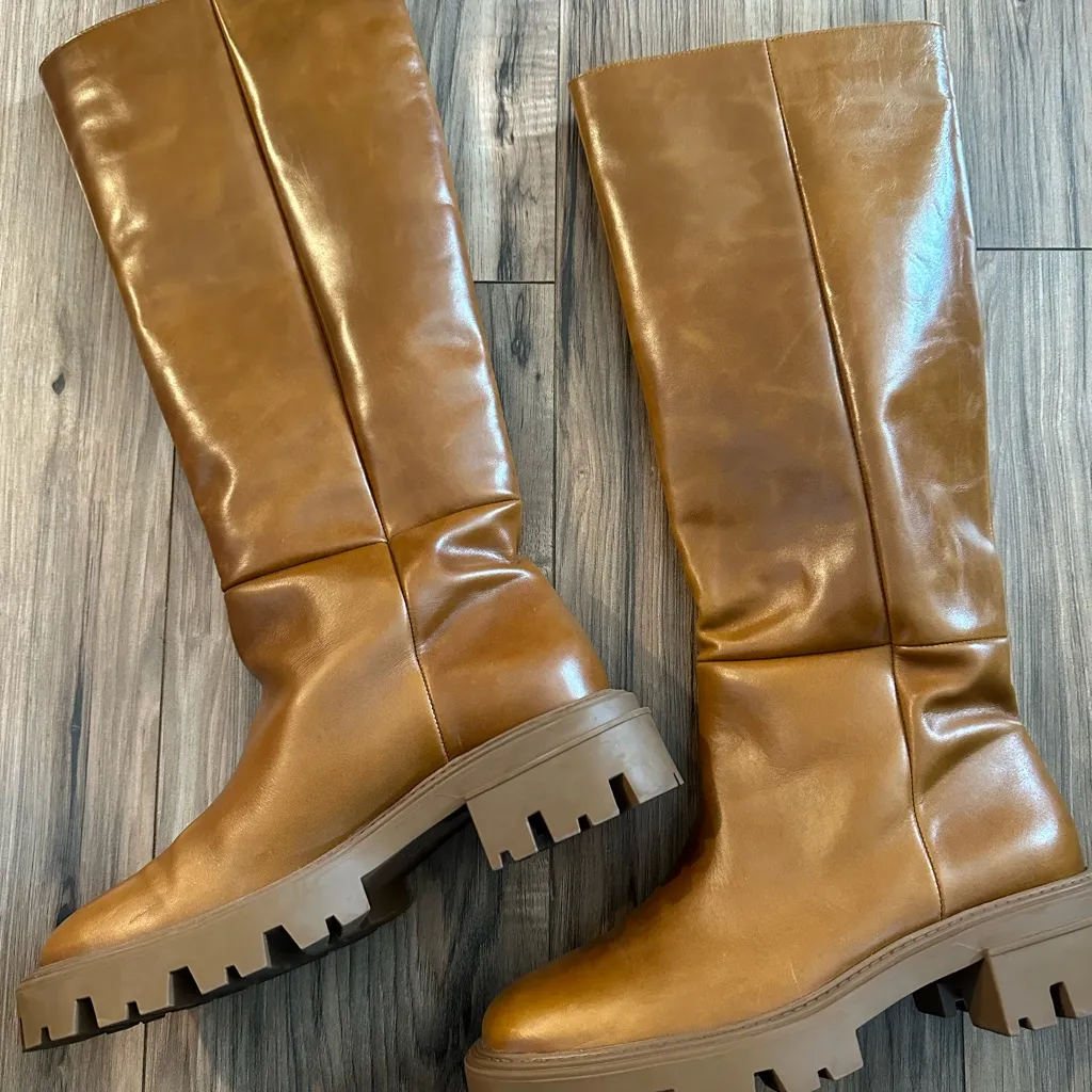 Zara Tan Leather Heeled Boots NWOT - Image 2