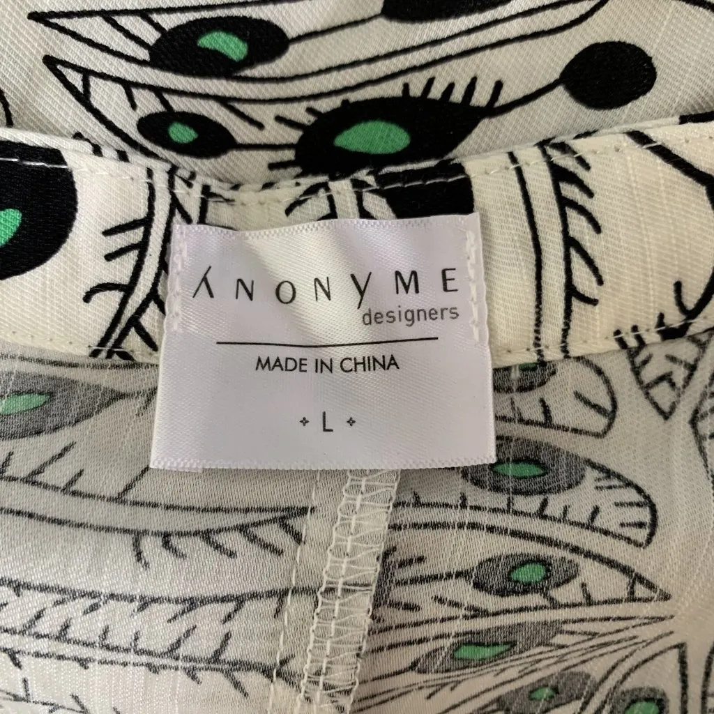 Anonyme Designers Blouse Large Black White Abstract Button Long Sleeve - Image 5