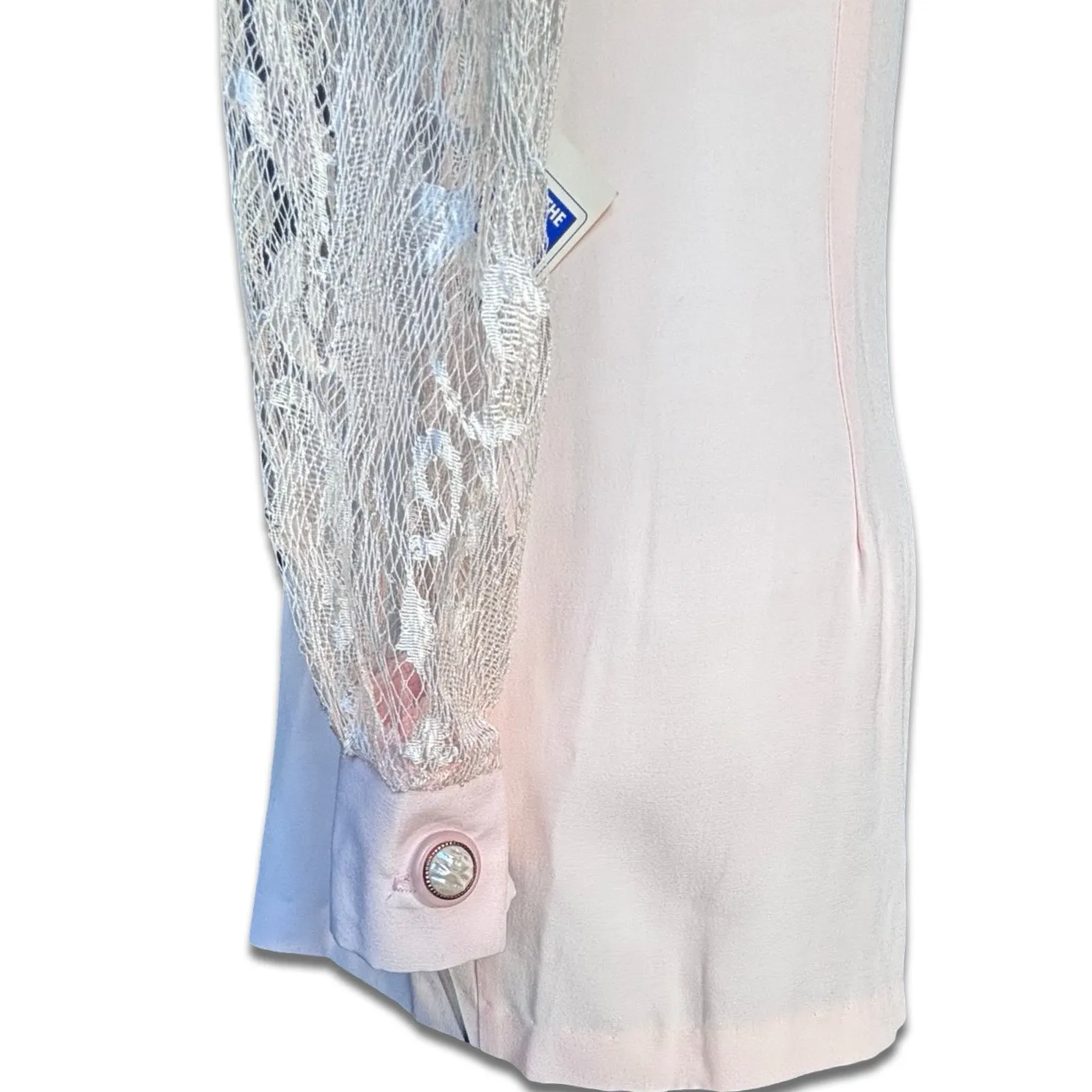 Vintage All That Jazz Deadstock Pastel Pink Lace Sleeve Blazer Made USA Romantic Size XS - Image 6