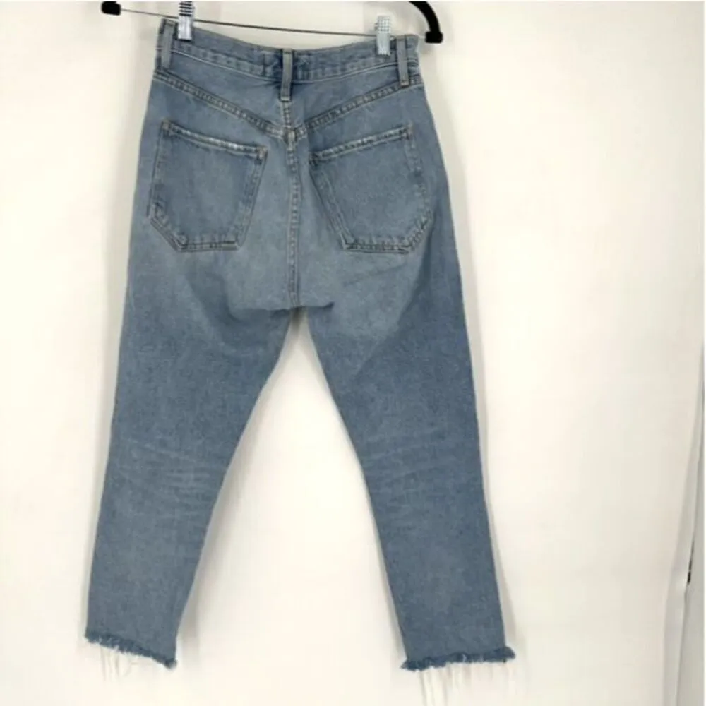 Agolde Distressed Straight Cropped Feel Good Jeans Blue Denim Light Wash Size 24 - Image 3