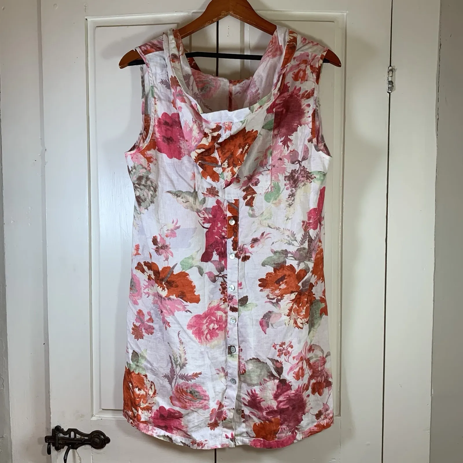 Soft Surroundings Garden Party Floral Linen Hooded Sleeveless Tunic‎ Blouse Med - Image 2