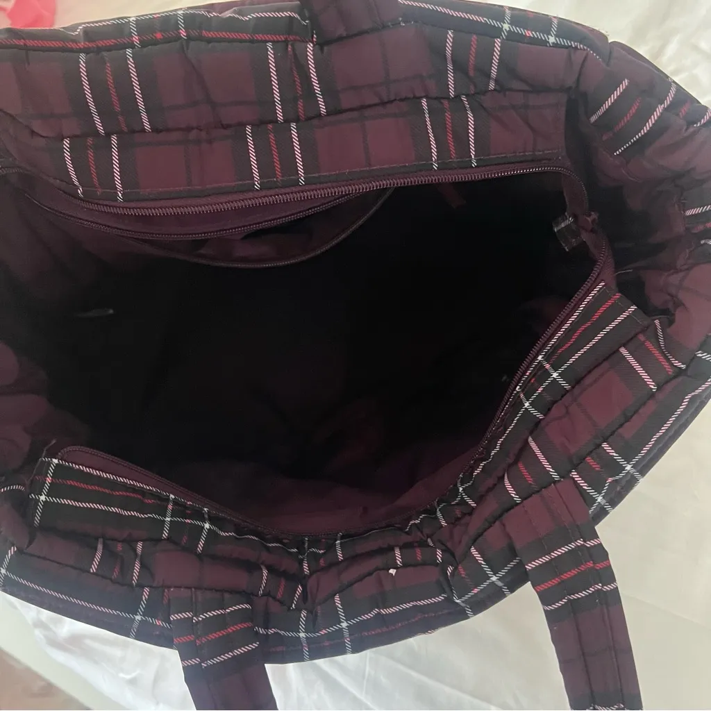 PINK Victoria's Secret Burgundy Plaid Tote - Image 5