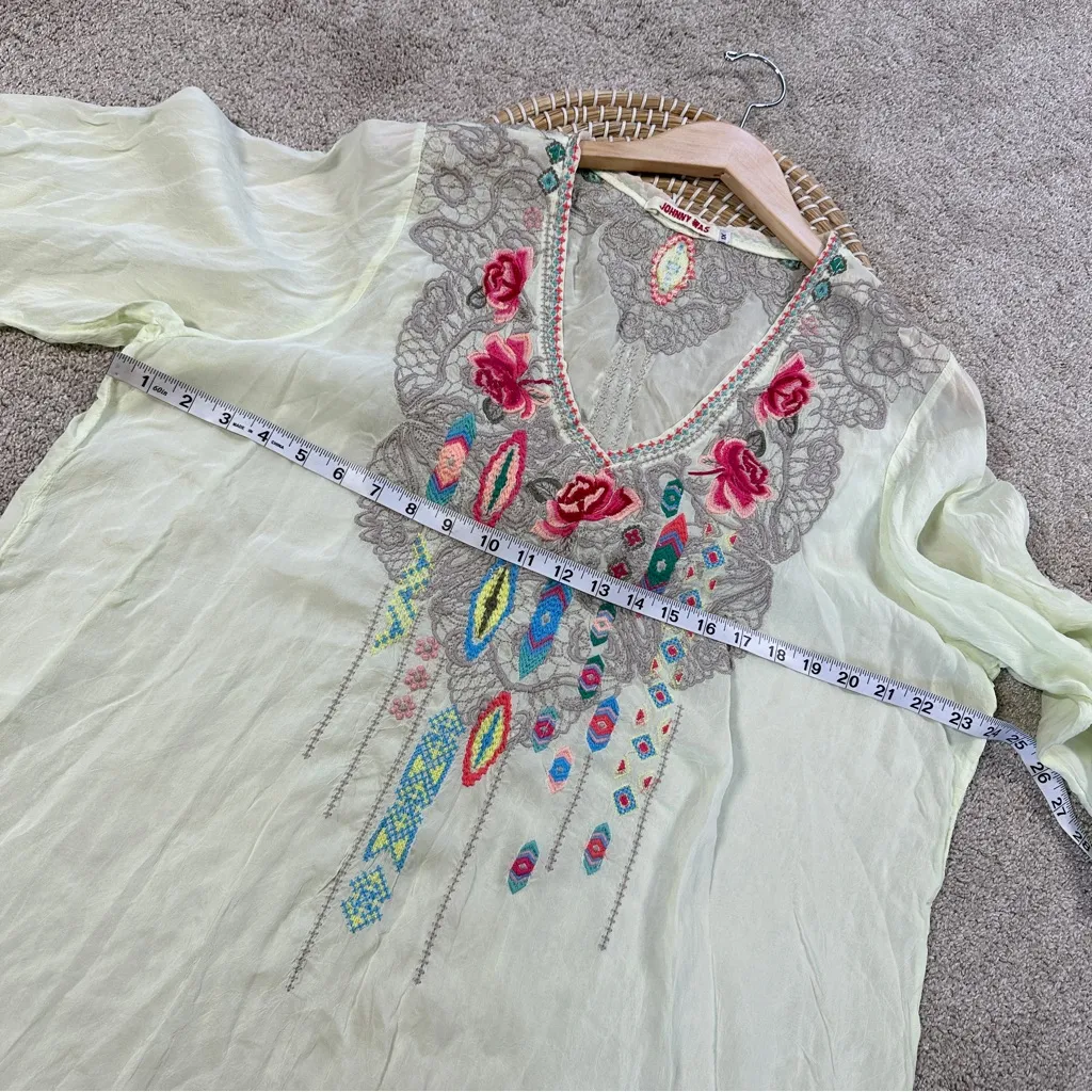 Johnny Was Women’s Floral Embroidered V-Neck Blouse Top Sheer in Mint Green 1X - Image 12