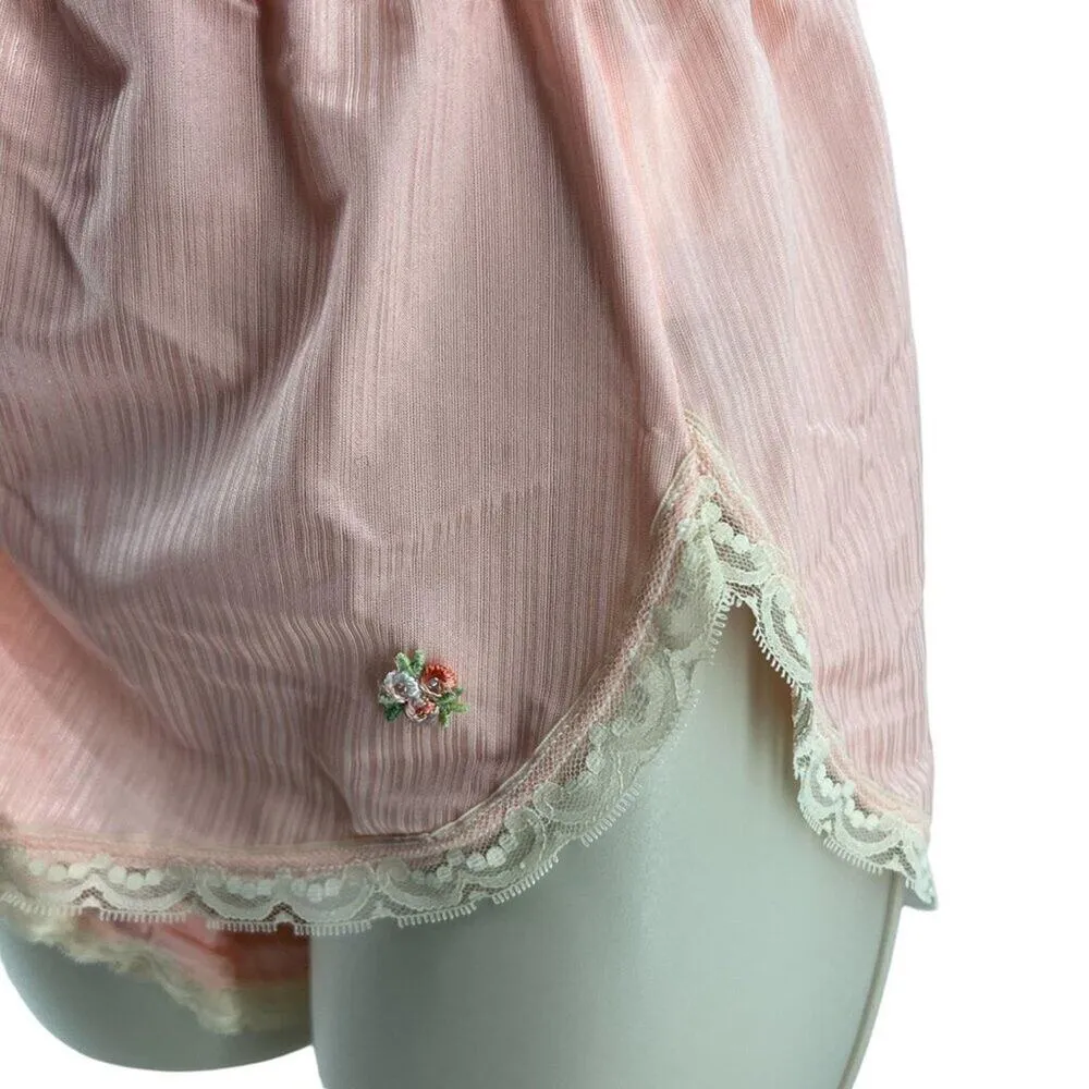 Vintage 80s Avon Lingerie Bottoms Peach Second Skin Satin Lace Trim Womens Large Pink - Image 2