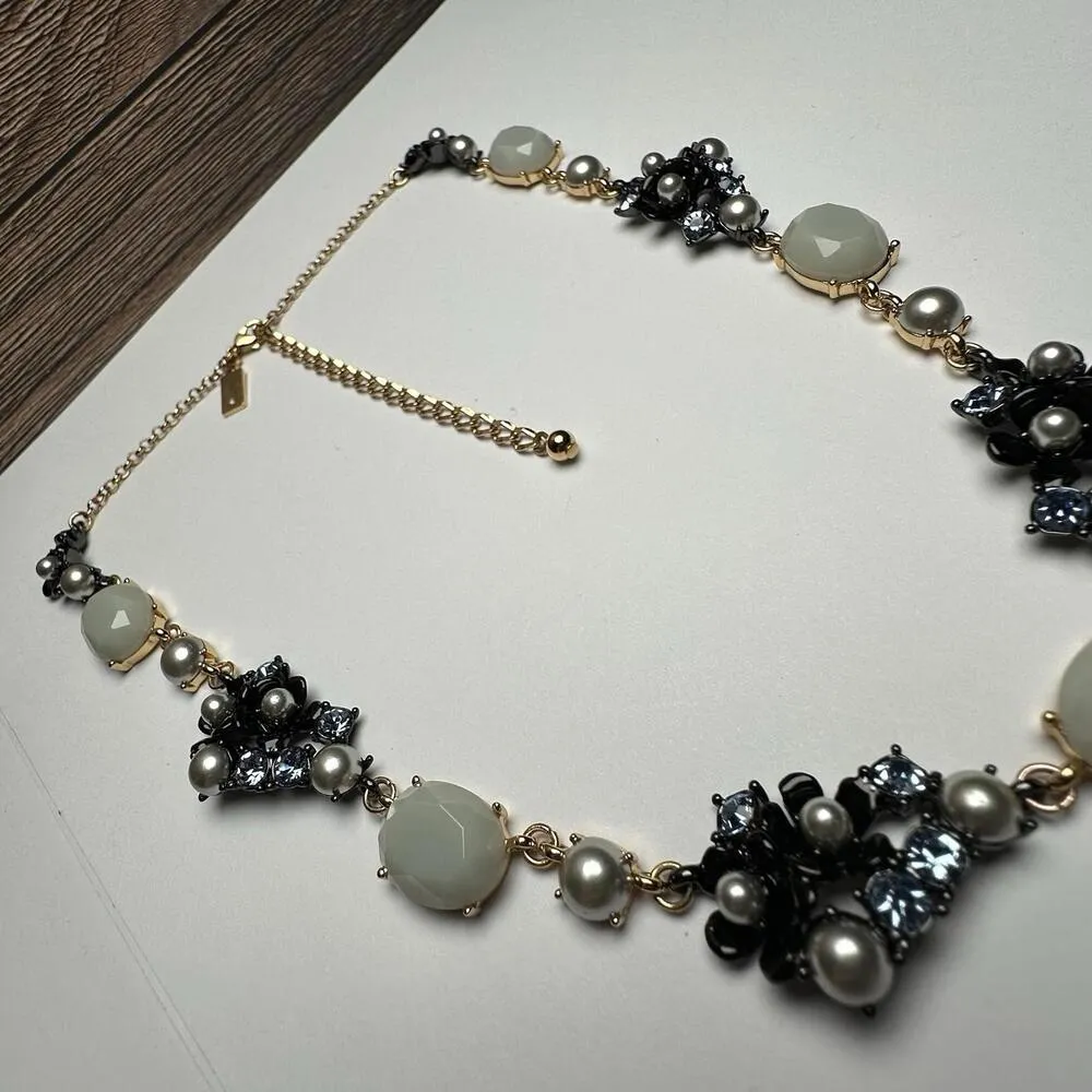 Kate Spade Blue Rhinestone Faux Pearl Gold Tone Necklace Adjustable Length - Image 5