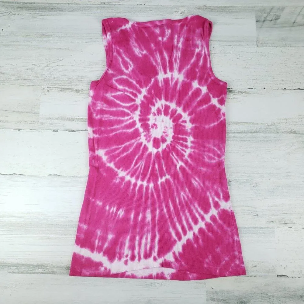 NWOT Point Sportswear Ribbed Tie Dye Pink Fuchsia Spiral Tank Top Size XL - Image 6