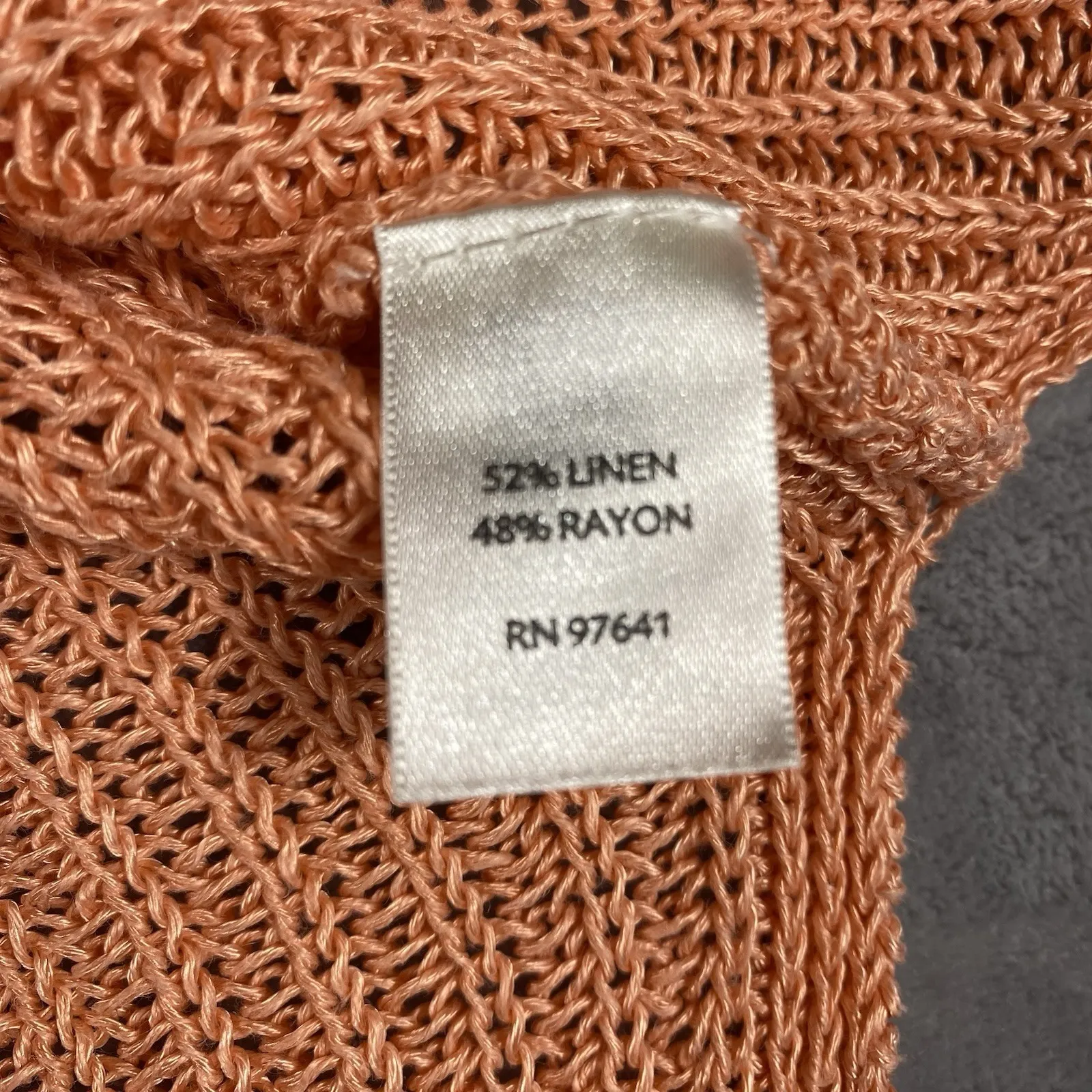 J Jill Sweater Large Peach Linen Rayon Open Loose Knit Relaxed Beachy Preppy Orange - Image 7