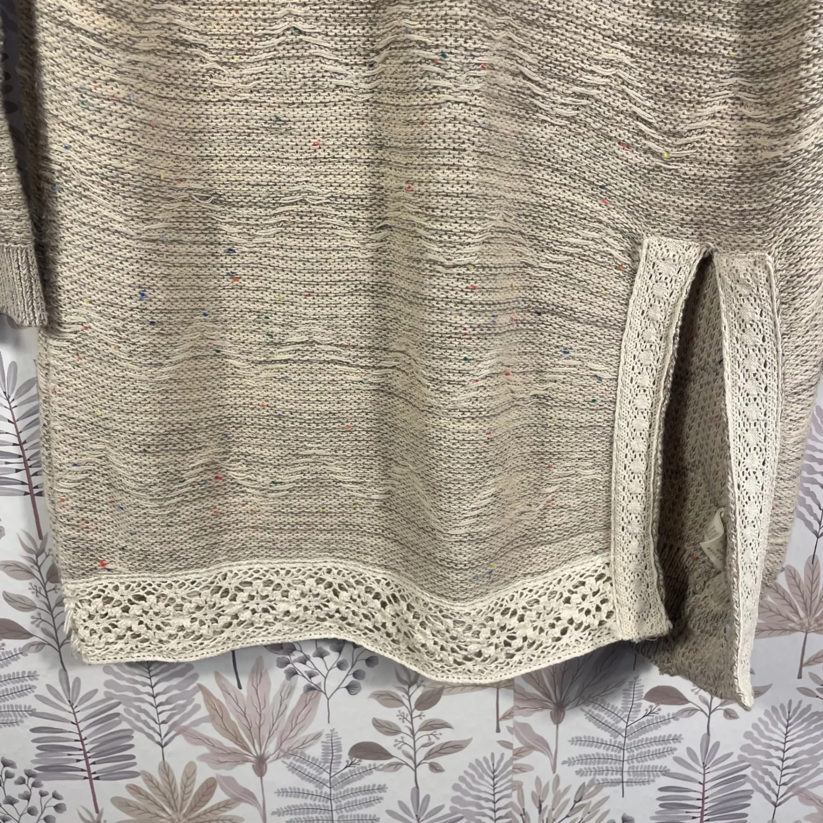 Hem & Thread Speckled Knit Sweater Dress Cream Beige Crochet Trim Size Small - Image 4