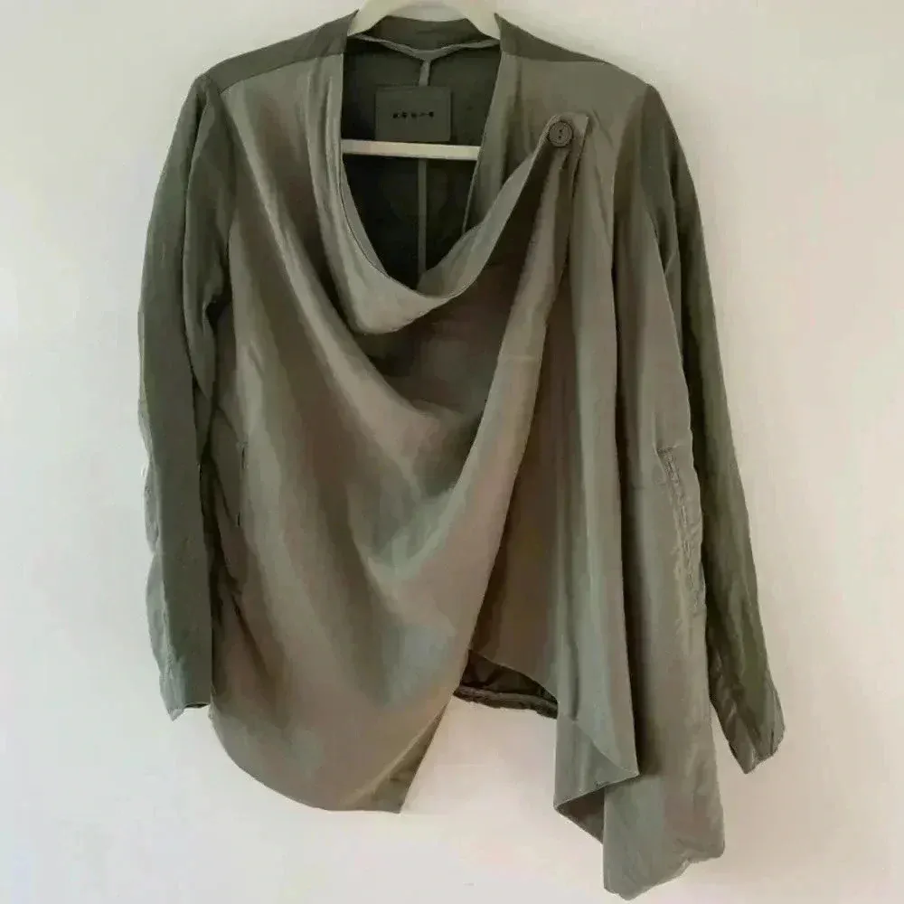 Blank NYC Drape Front Linen Blend Jacket Olive size XS - Image 4