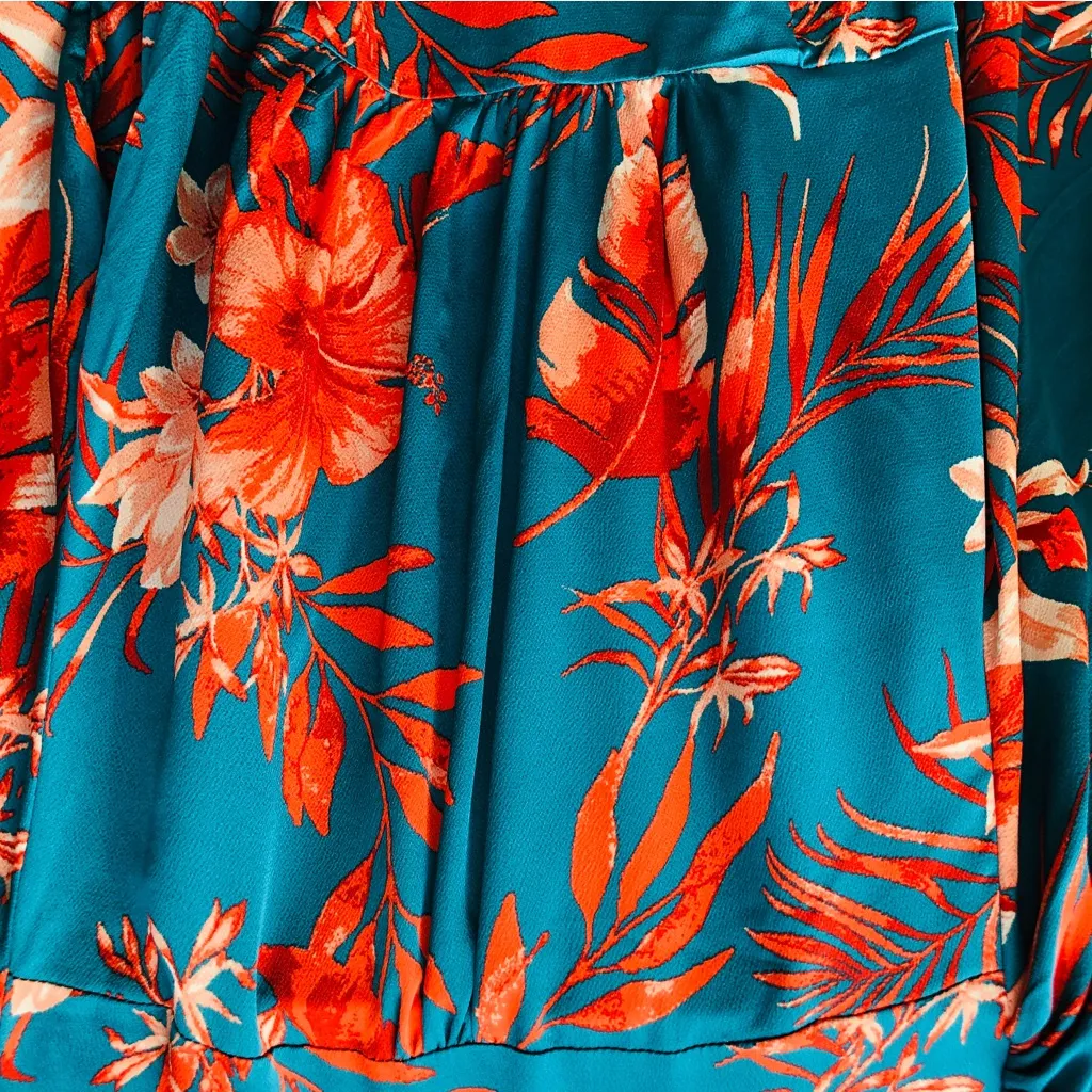 Sweet Lemon TEAL FLORAL SATIN WRAP SHORT DRESS Small Green - Image 10