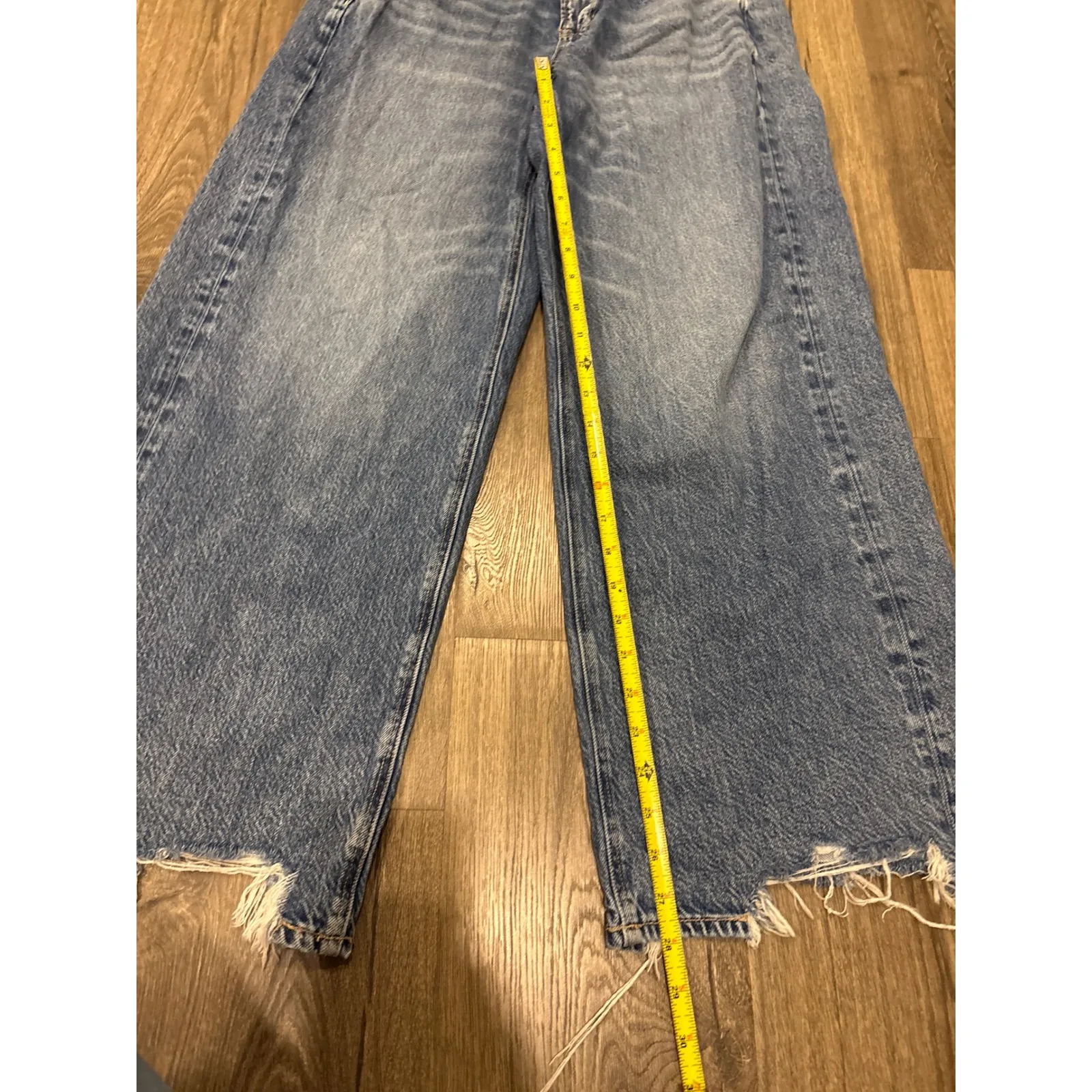 American Eagle Super Baggy Wide Leg Distressed Frayed Hem Jeans Women Size 10 Blue - Image 7