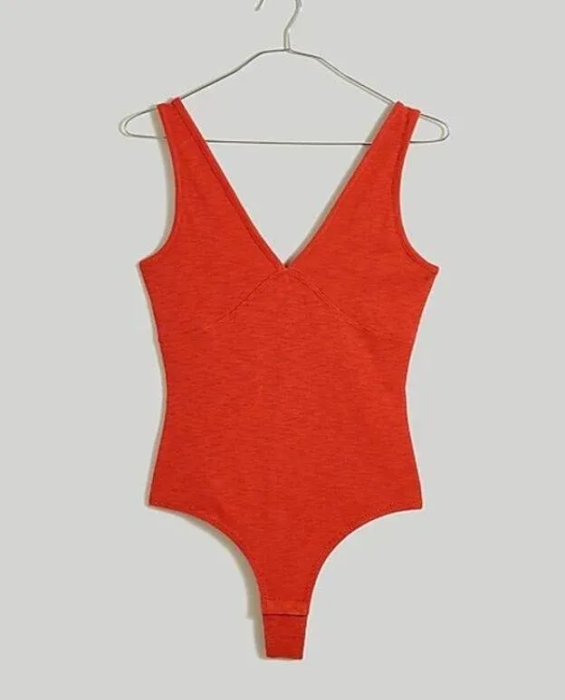 NWT Madewell Deep V-Neck Thong Bodysuit - Ground Madder - XL - Image 11