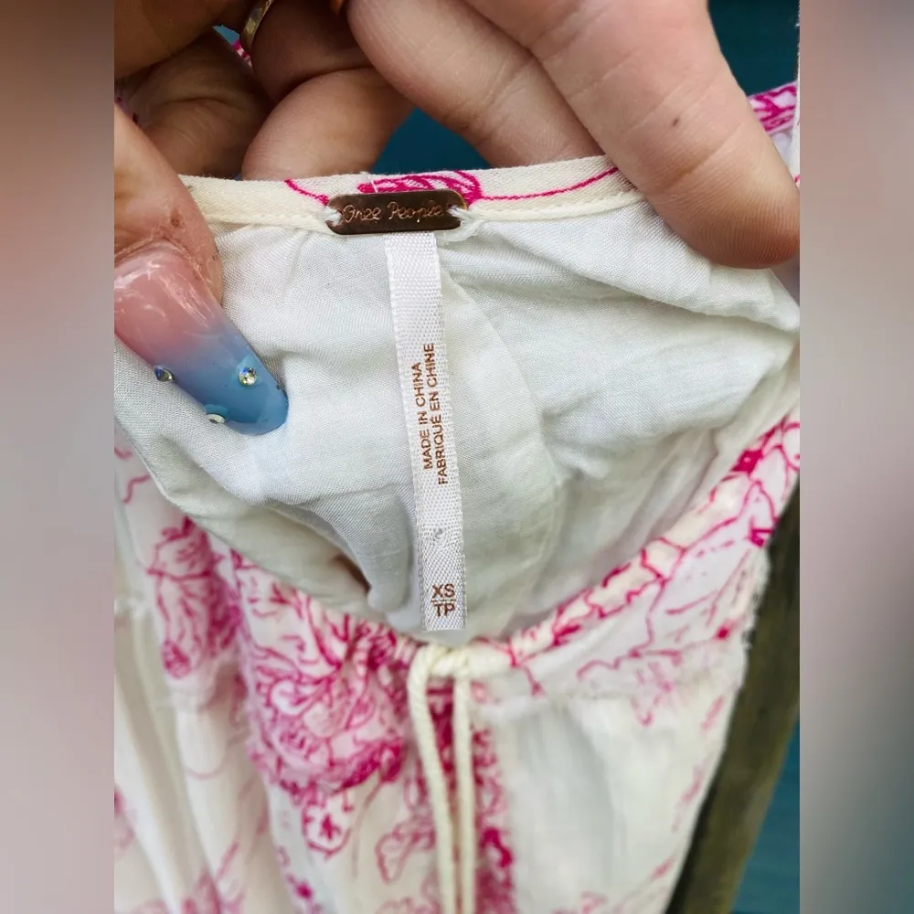 Free People white/pink floral tiered raw hem boho maxi dress - Image 3