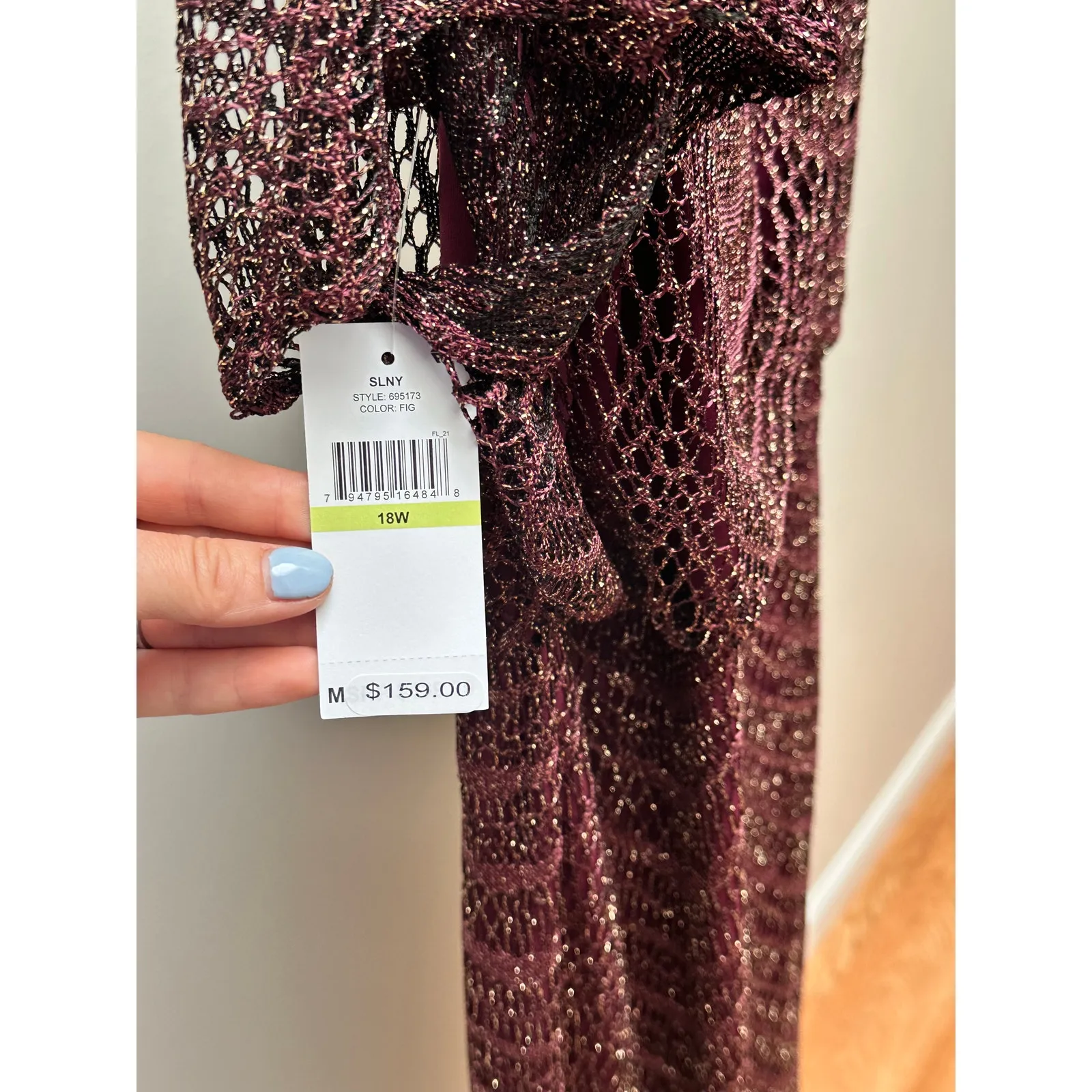 NEW NWT SLNY Metallic Crochet Dress With Fringe size 18W Red - Image 5