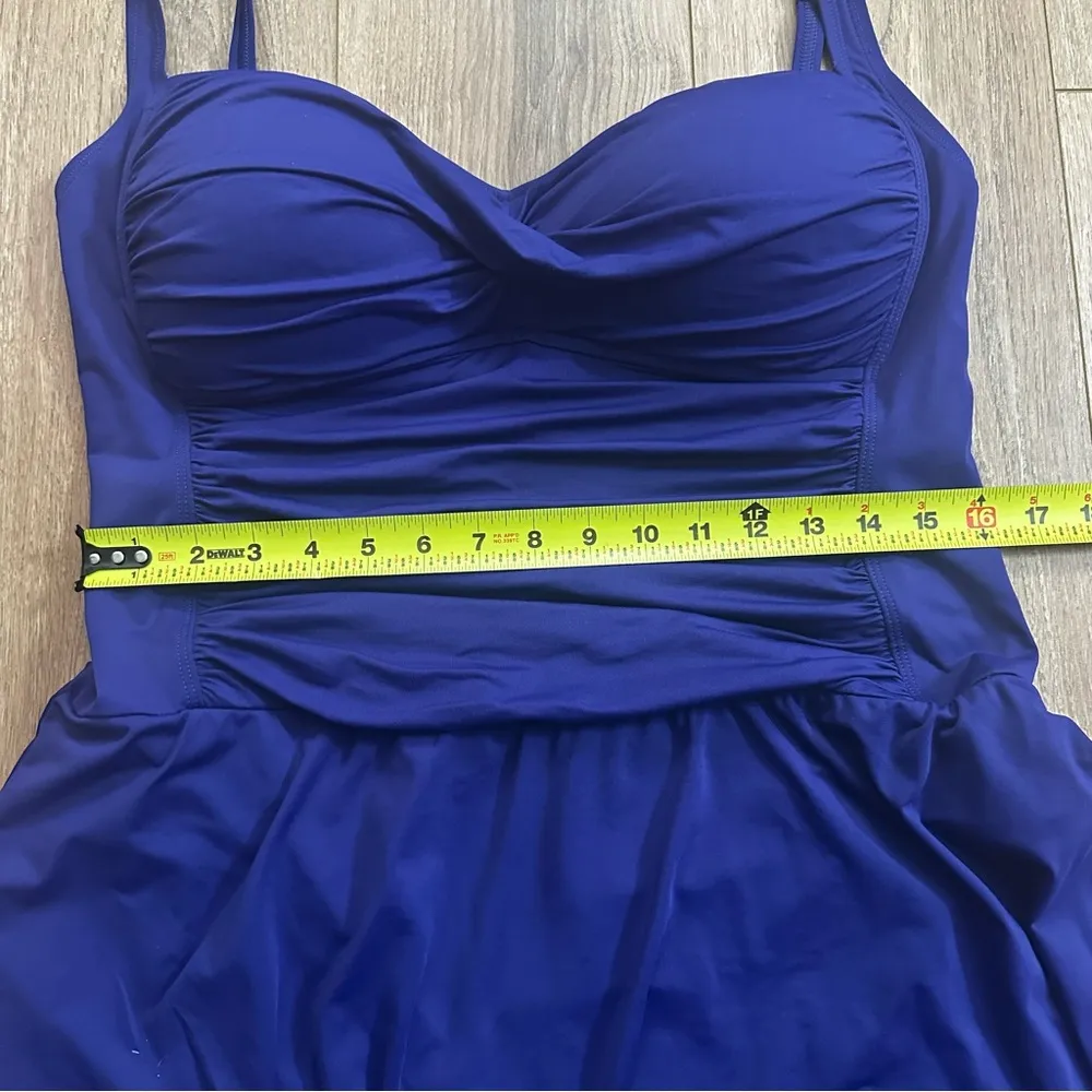 La Blanca Blue Ruched Sweetheart Neck Island Goddess One Piece Swimsuit Sz 16W - Image 12