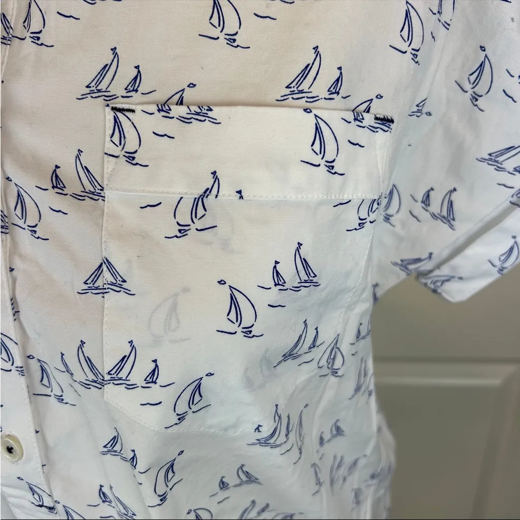 Vineyard Vines Sailboat Print Popover Half-Button Front Shirt - Size 6 - Image 3