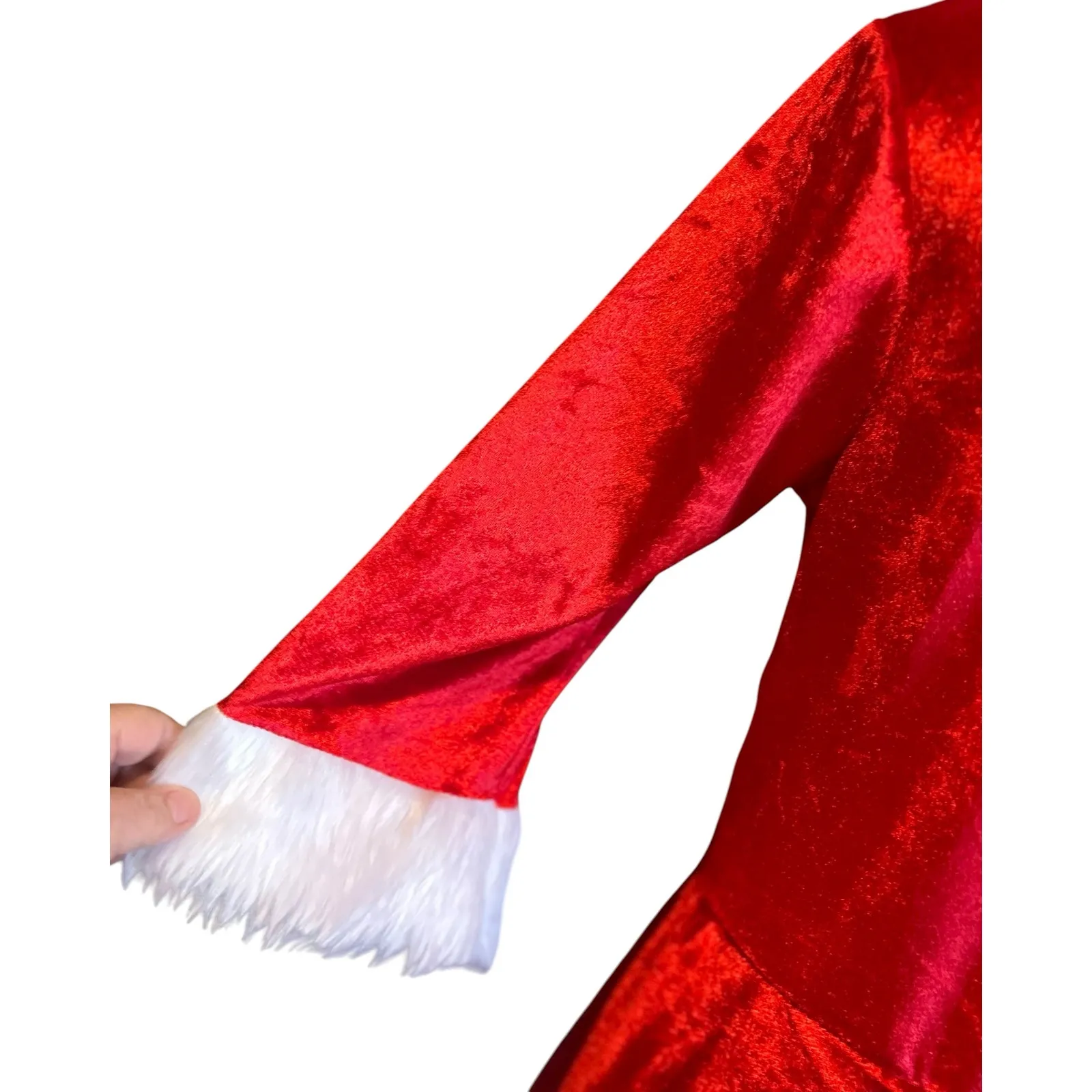 Mrs. Claus Short Dress One Size Red White Hooded Tulle Era Spooky Costume Velvet - Image 5