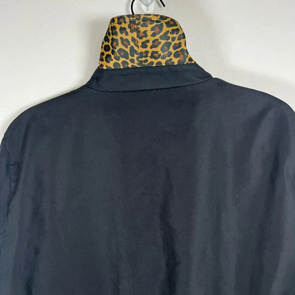 Dennis Basso Women's Jacket Black Leopard Lined Snap Pocket Lightweight Sz Large - Image 10
