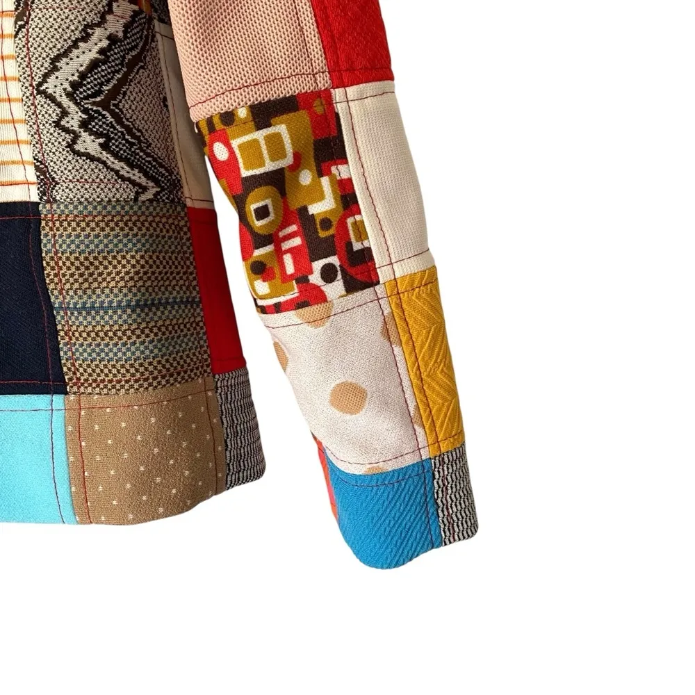 Vintage 70s Handmade Groovy Polyester Patchwork Blazer Jacket Petite XS size 0 Red - Image 6